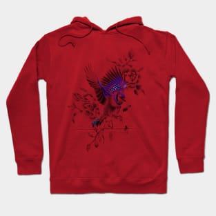 Blue Jay Flying Away with Flowers Design Hoodie